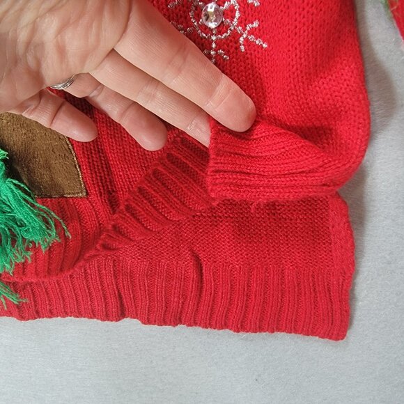 Ugly Christmas Sweater Unisex L Reindeer 3D Rhinestone Tinsel Fur Knit Holiday - Picture 9 of 16